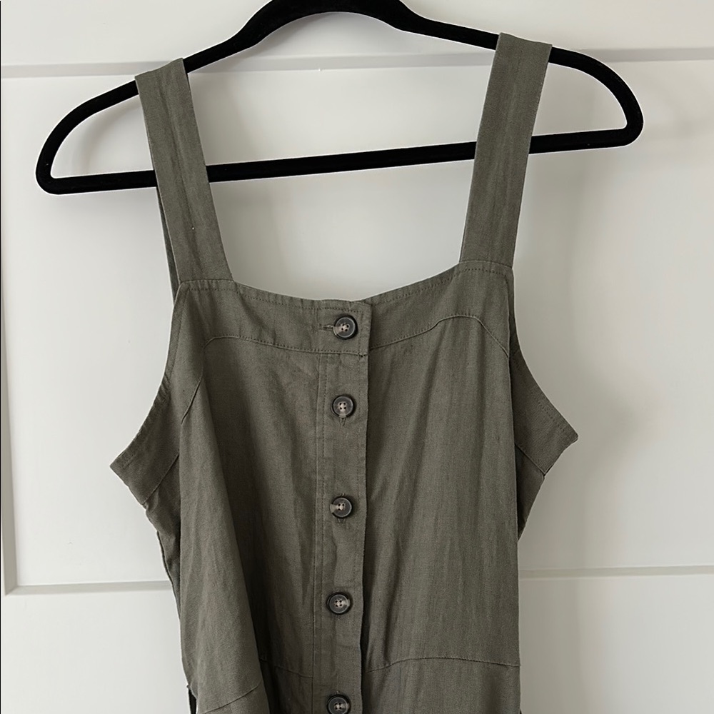 Everlane Linen Olive Button Down Jumpsuit - Picture 4 of 4